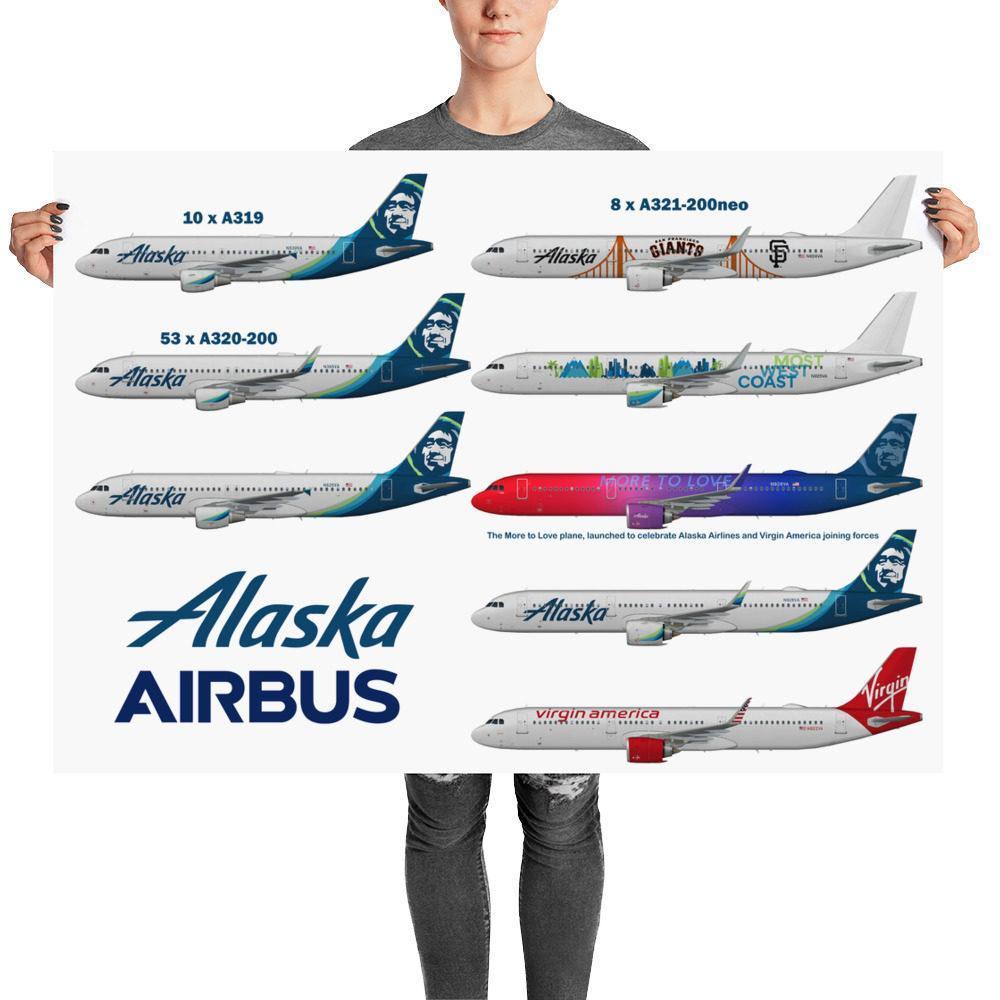 Alaska Airlines Airbus Fleet Poster 70x100cm
