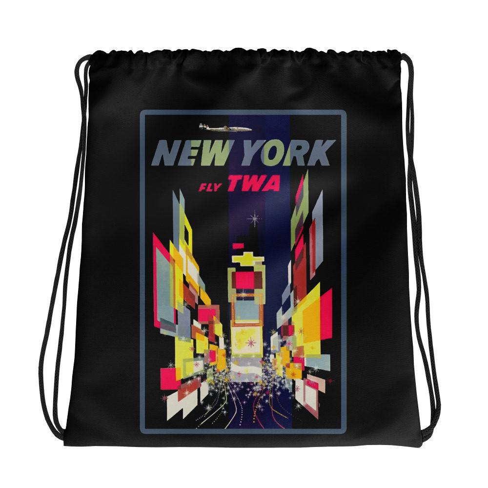 TWA Vintage Ad New-York Drawstring bag