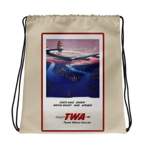 TWA vintage Ad Trans World Airline Drawstring bag