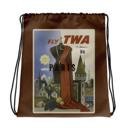 TWA Vintage Ad Paris Drawstring bag