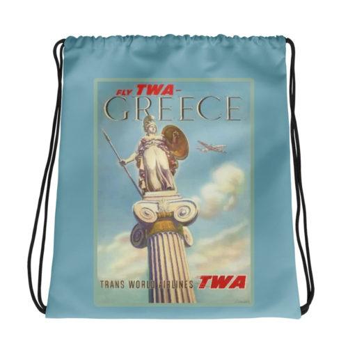 TWA Vintage Ad Greece Drawstring bag