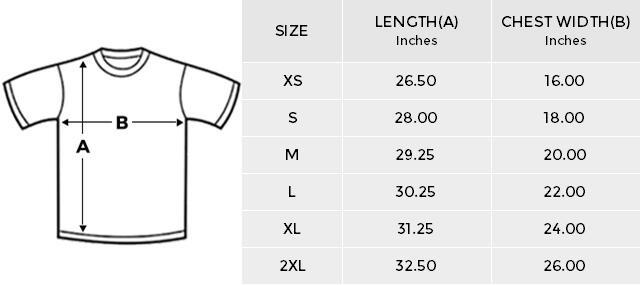 airlines t-shirts size chart