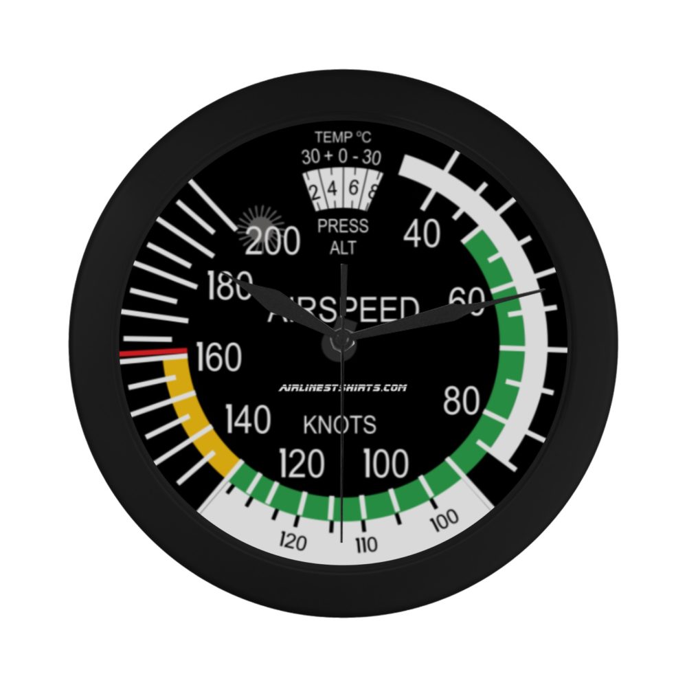 Airspeed Indicator Wall Clock Black Color