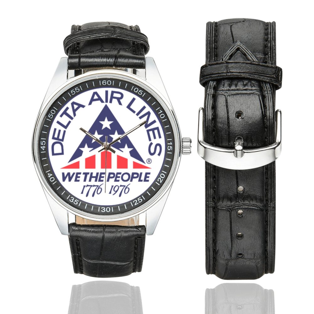 Delta Airlines 1976 Vintage Logo Casual Faux Leather Strap Watch