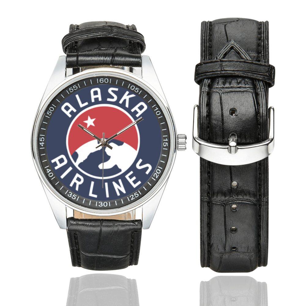 Alaska Airlines Vintage Logo Casual Faux Leather Strap Watch