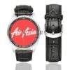 Air Asia Logo Casual Faux Leather Strap Watch