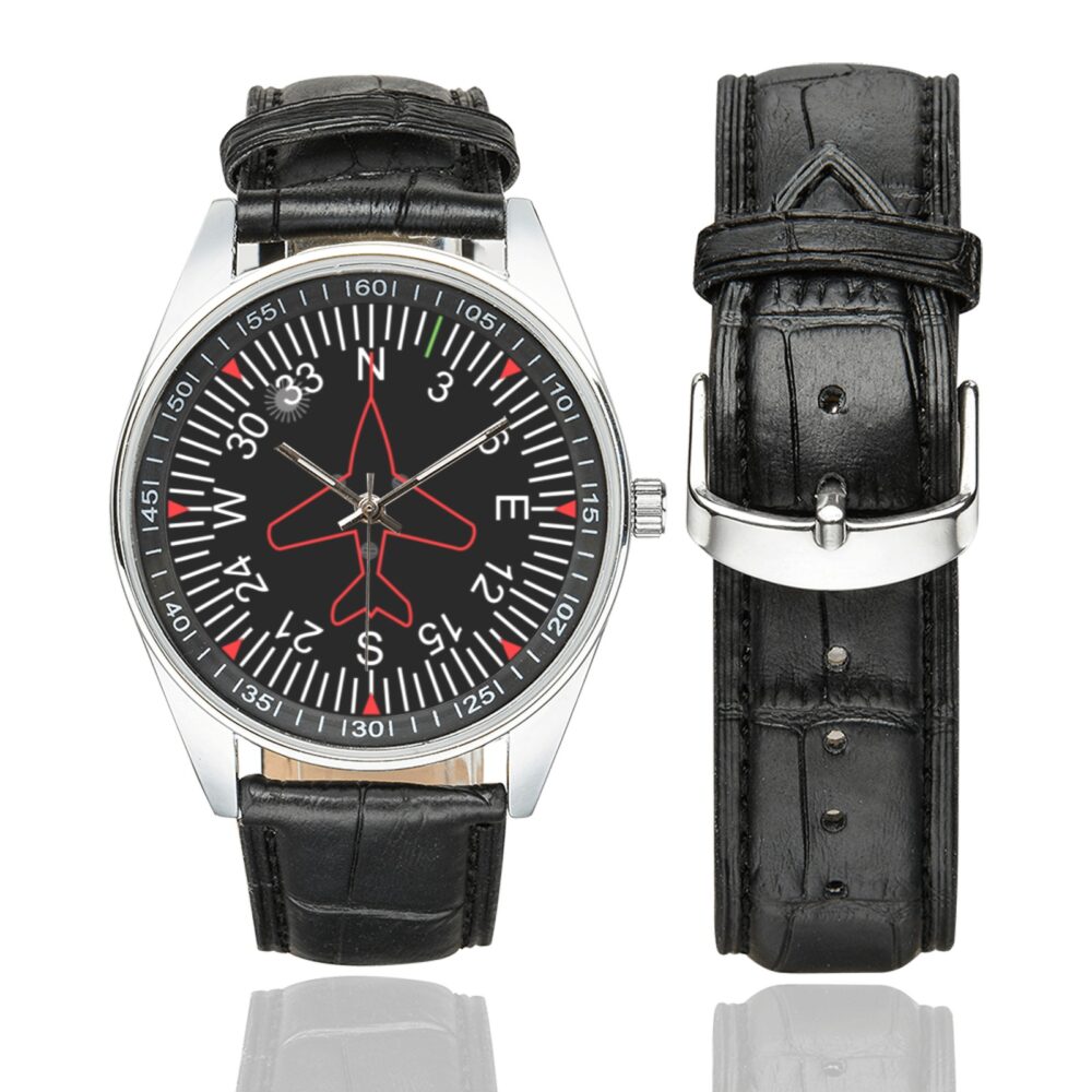Heading Indicator Casual Faux Leather Strap Watch