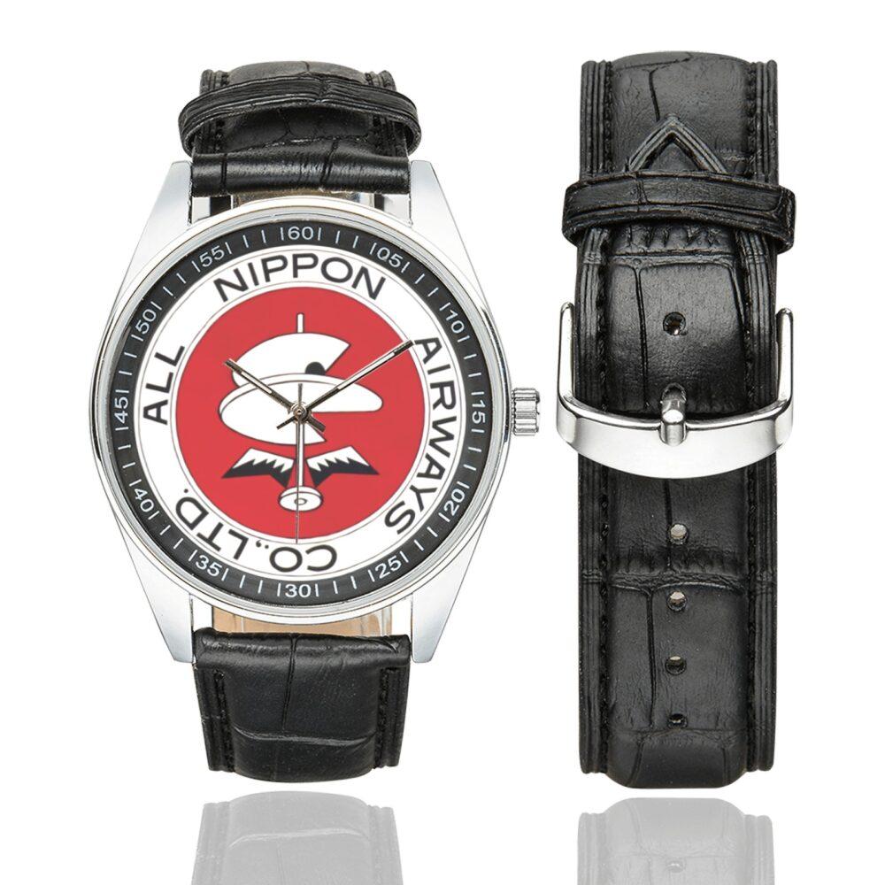 All Nippon Airways ANA Vintage Logo Casual Faux Leather Strap Watch