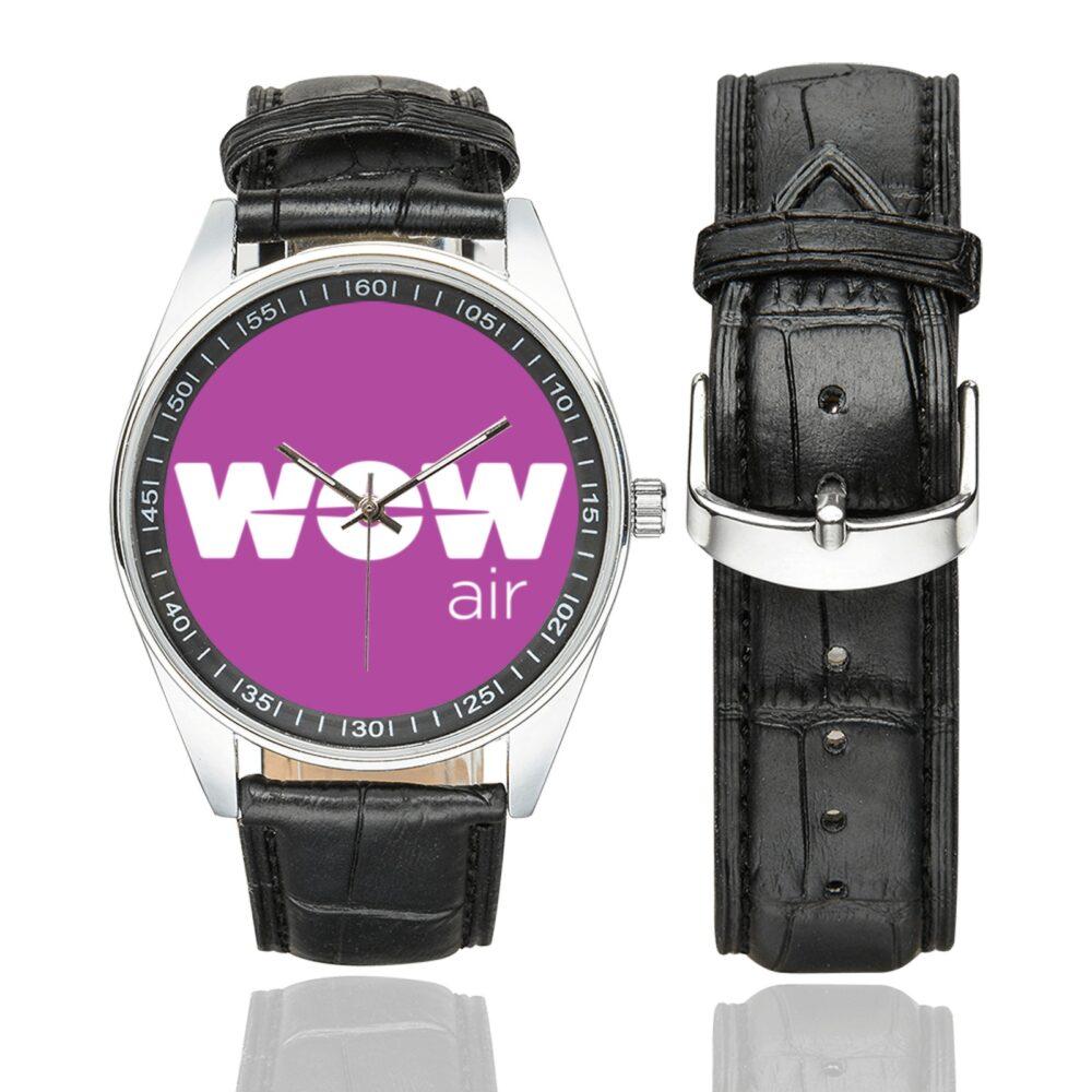 Wow Air Logo Casual Faux Leather Strap Watch