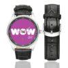 Wow Air Logo Casual Faux Leather Strap Watch