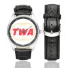 TWA Airlines Vintage Logo Casual Faux Leather Strap Watch