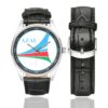 Azerbaidjan AZAL Vintage Logo Casual Faux Leather Strap Watch
