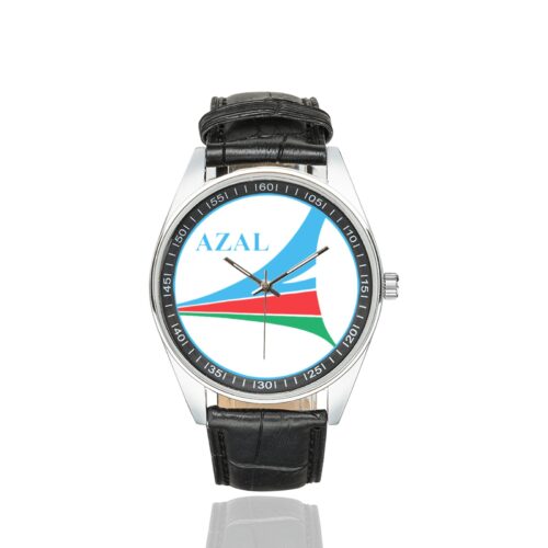 Azerbaidjan AZAL Vintage Logo Casual Faux Leather Strap Watch Alternative view of Azerbaidjan AZAL Vintage Logo Casual Faux Leather Strap Watch