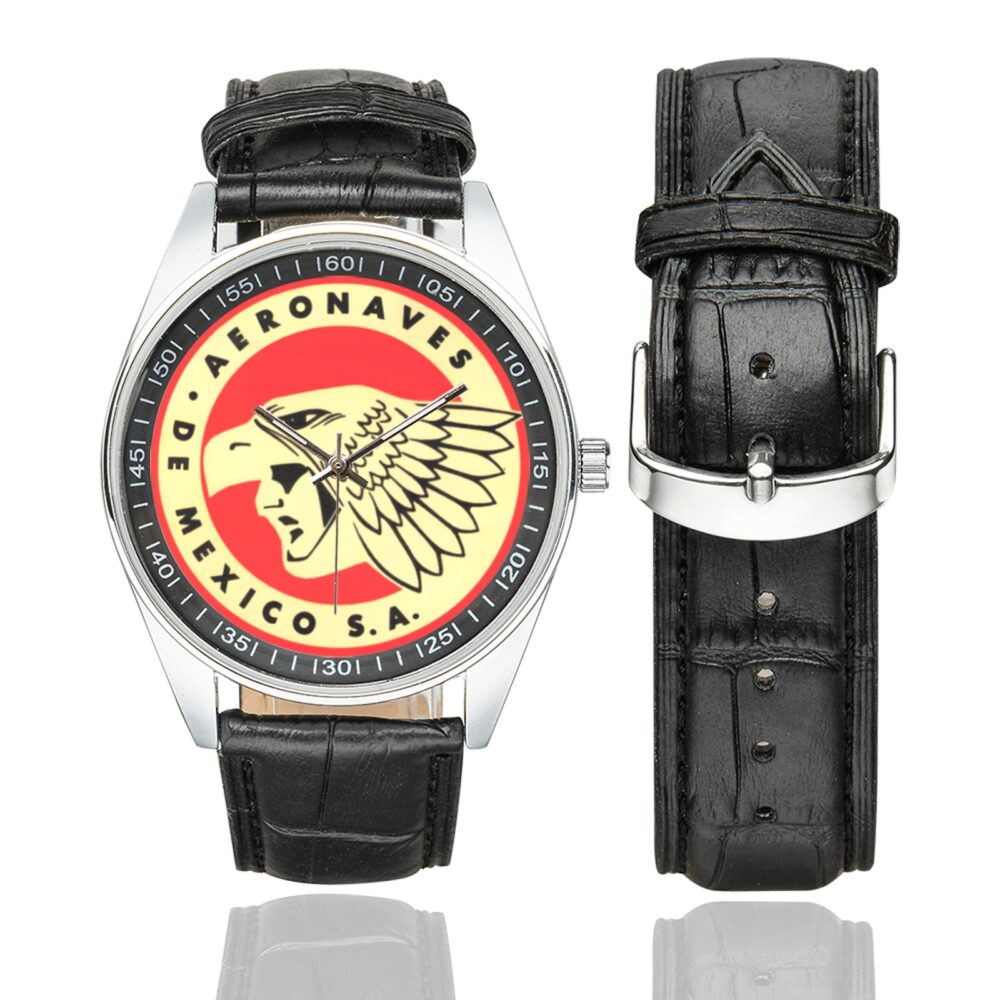 Aero Mexico 1962 Vintage Logo Casual Faux Leather Strap Watch