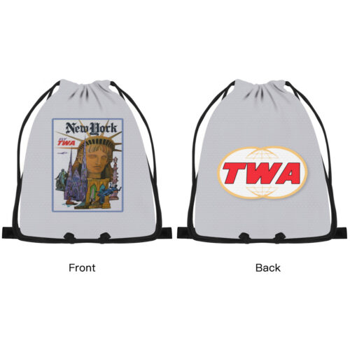 Vintage TWA Poster Large Grey Drawstring Bag Alternative view of Vintage TWA Poster Large Grey Drawstring Bag