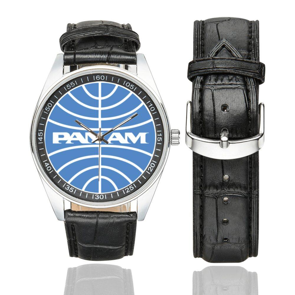 Pan Am Casual Faux Leather Strap Watch