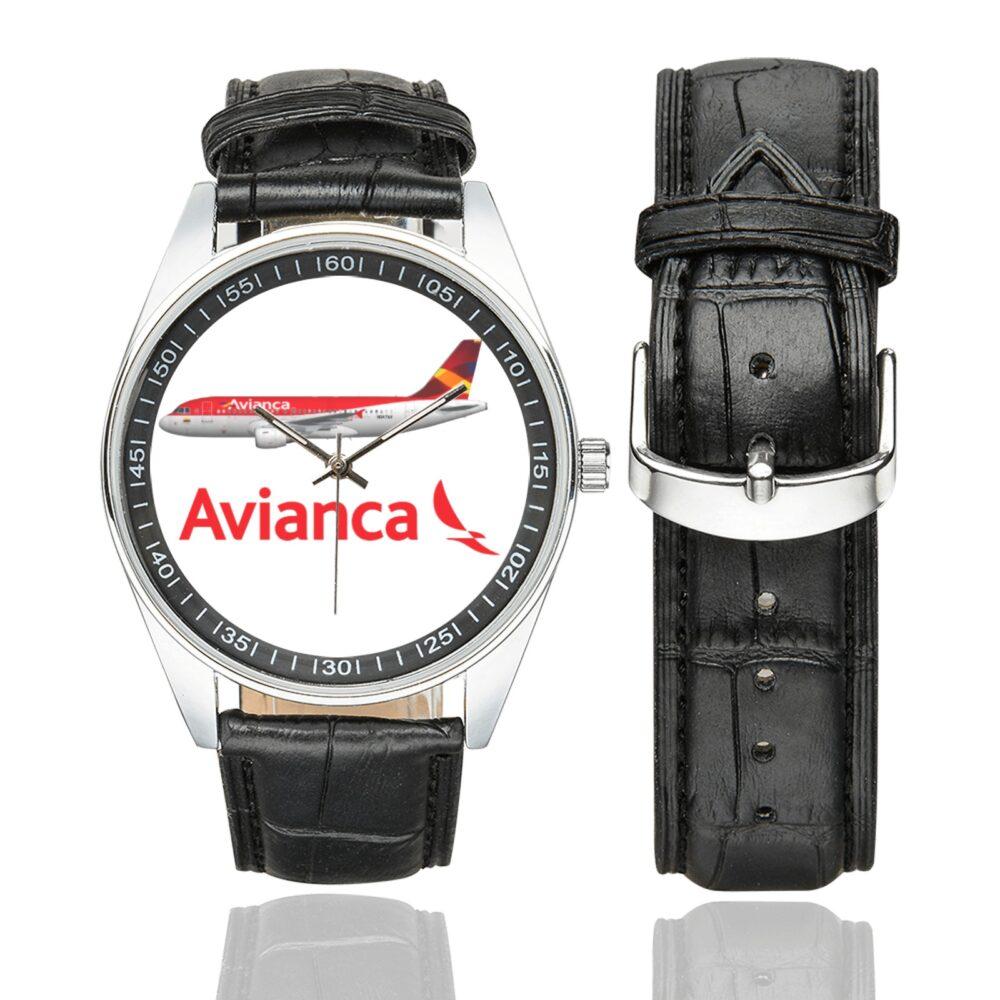 Avianca Logo Casual Faux Leather Strap Watch