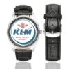 KLM 1950 Vintage Logo Casual Faux Leather Strap Watch