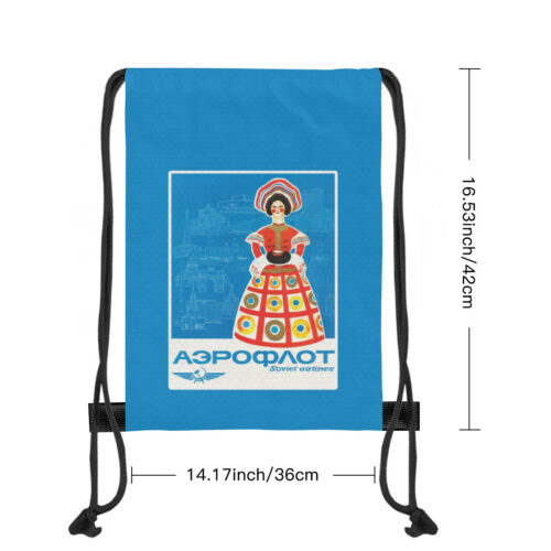 Vintage Aeroflot Poster Large Blue Drawstring Bag