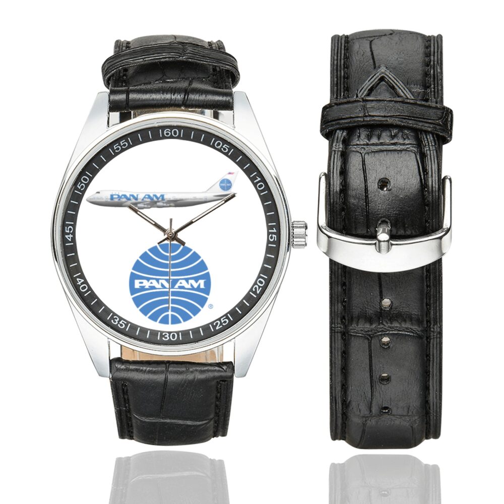 Pan Am Logo Casual Faux Leather Strap Watch