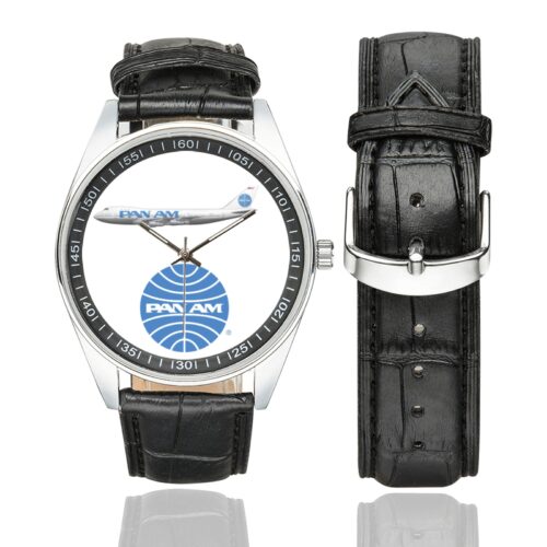 Pan Am Logo Casual Faux Leather Strap Watch