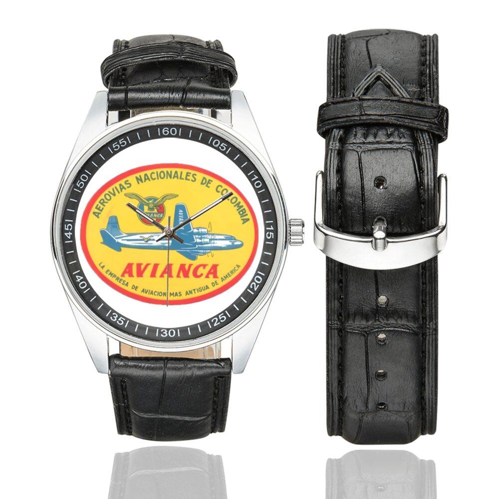Avianca 1940 Vintage Logo Casual Faux Leather Strap Watch