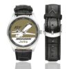 Mohawk Jets Vintage Logo Casual Faux Leather Strap Watch