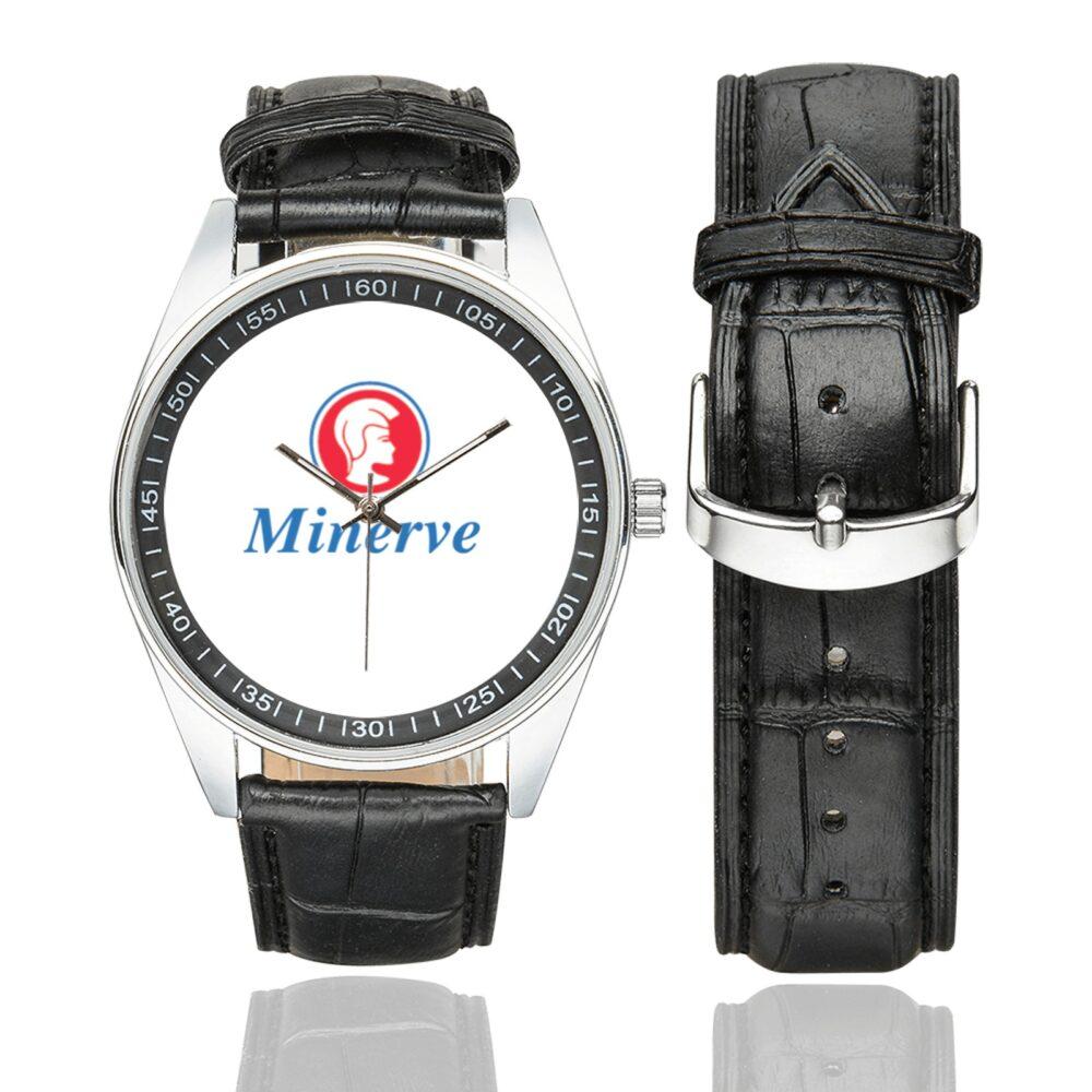 Minerve Airlines Vintage Logo Casual Faux Leather Strap Watch