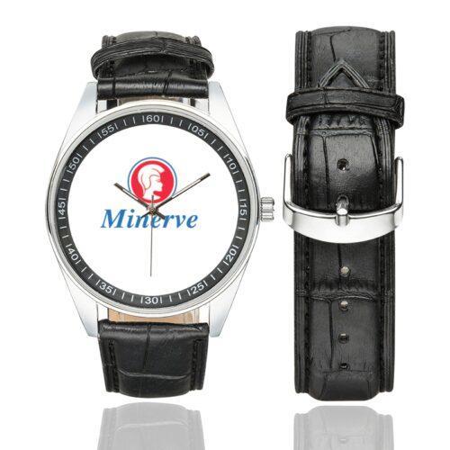 Minerve Airlines Vintage Logo Casual Faux Leather Strap Watch