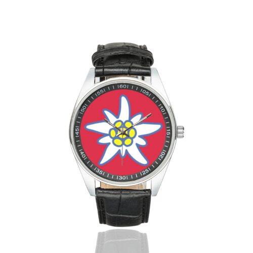 Edelweiss Air Logo Casual Faux Leather Strap Watch Alternative view of Edelweiss Air Logo Casual Faux Leather Strap Watch