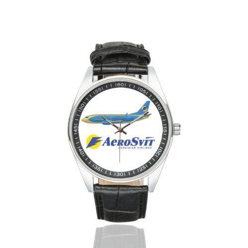 AeroSvit Ukrainian Airlines Logo Casual Faux Leather Strap Watch Alternative view of AeroSvit Ukrainian Airlines Logo Casual Faux Leather Strap Watch