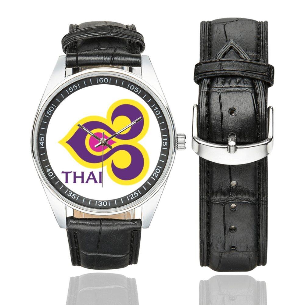 Thai Airways International Logo Casual Faux Leather Strap Watch