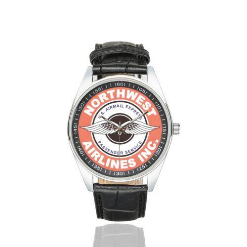 Northwest Airlines Vintage Logo Casual Faux Leather Strap Watch Alternative view of Northwest Airlines Vintage Logo Casual Faux Leather Strap Watch