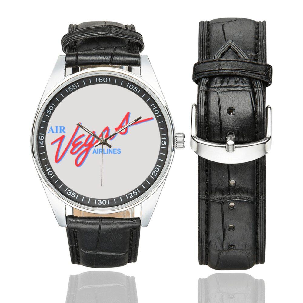 Air Vegas Airlines Vintage Logo Casual Faux Leather Strap Watch