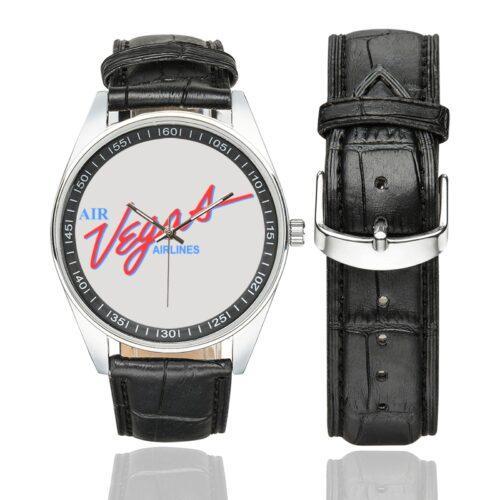 Air Vegas Airlines Vintage Logo Casual Faux Leather Strap Watch