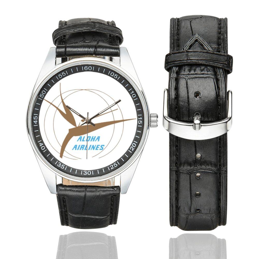Aloha Airlines 1957 Vintage Logo Casual Faux Leather Strap Watch