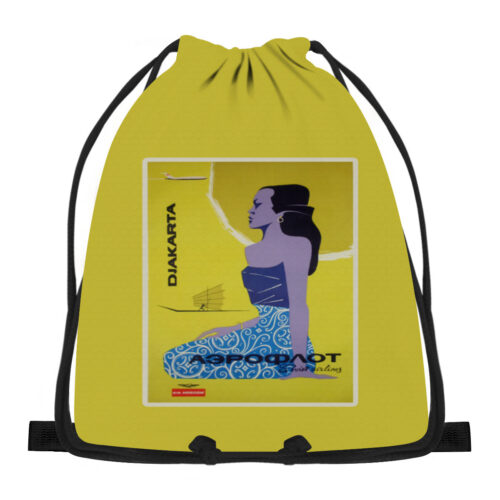 Vintage Aeroflot Poster Large Yellow Drawstring Bag