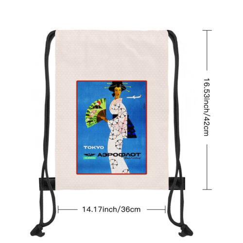 Vintage Aeroflot Poster Large Pink Drawstring Bag