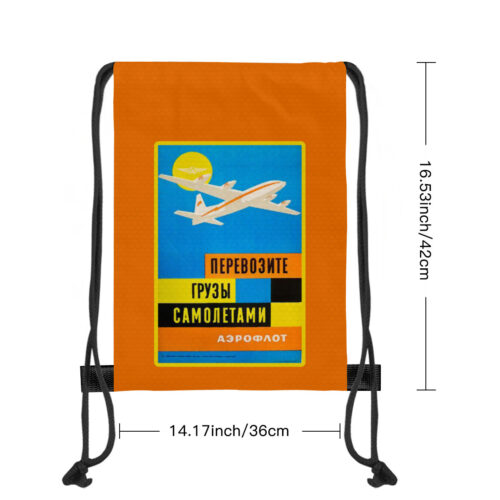 Vintage Aeroflot Poster Large Orange Drawstring Bag