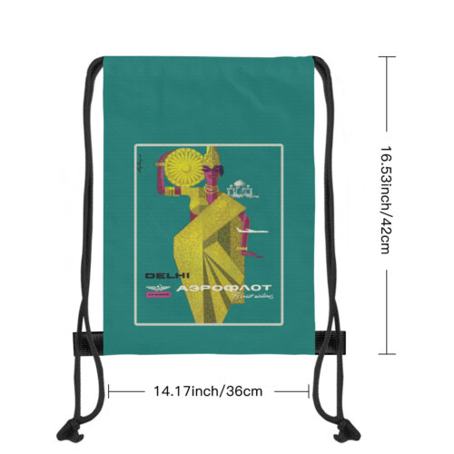 Vintage Aeroflot Poster Large Green Drawstring Bag