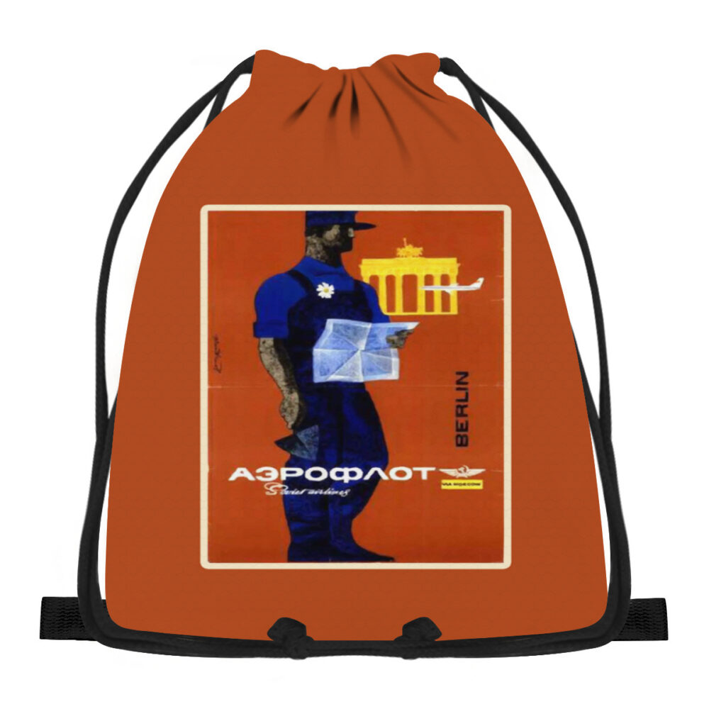 Vintage Aeroflot Poster Large Dark Orange Drawstring Bag