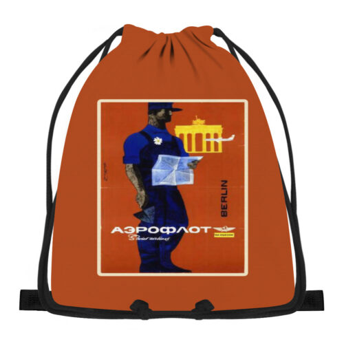 Vintage Aeroflot Poster Large Dark Orange Drawstring Bag