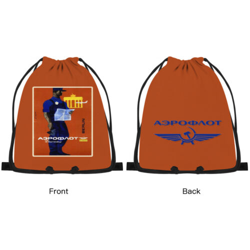 Vintage Aeroflot Poster Large Dark Orange Drawstring Bag Alternative view of Vintage Aeroflot Poster Large Dark Orange Drawstring Bag