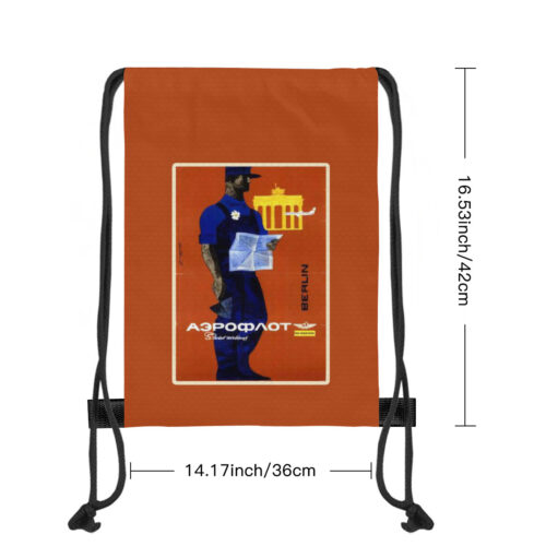 Vintage Aeroflot Poster Large Dark Orange Drawstring Bag