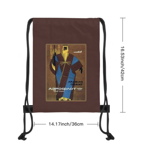 Vintage Aeroflot Poster Large Brown Drawstring Bag