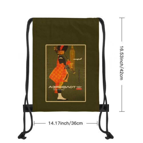 Vintage Aeroflot Poster Large Dark Brown Drawstring Bag