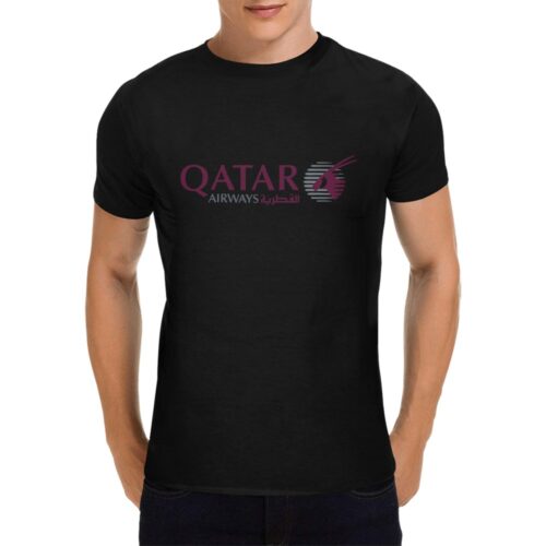 Qatar Airways Horizontal Logo Aviation Airline Tee, black