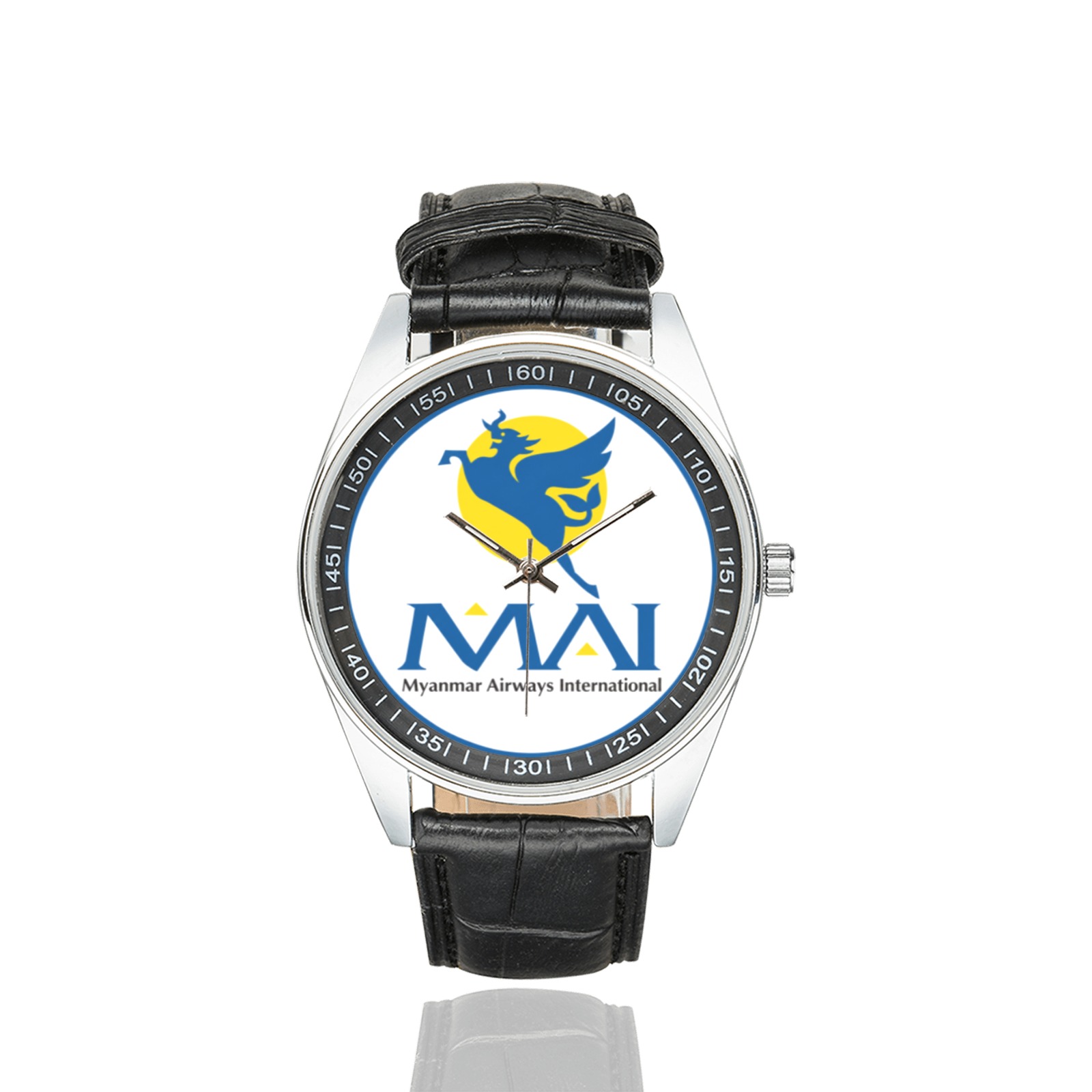 Myanmar airways international Men's Casual Leather Strap Watch. - Image 2