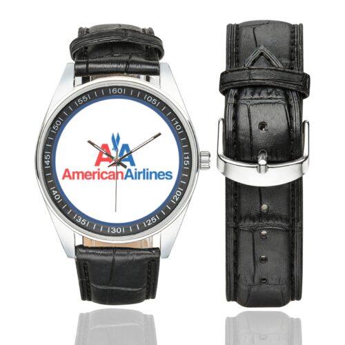 American Airlines Men's Casual Leather Strap Watch.