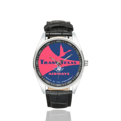 Alternative view of Trans texas pink Men's Casual Leather Strap Watch.